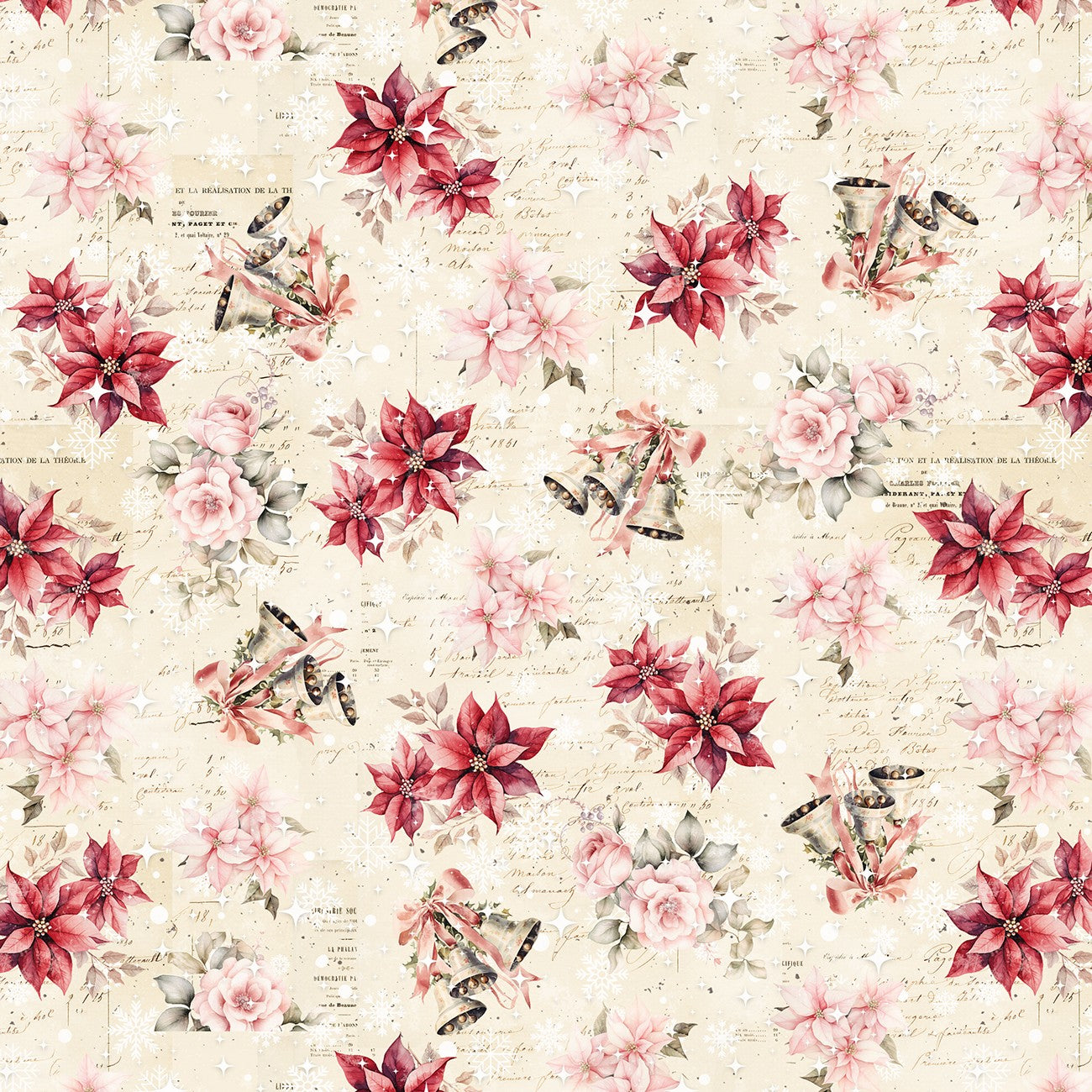 Ivory Poinsettias & Bells 8 Inch