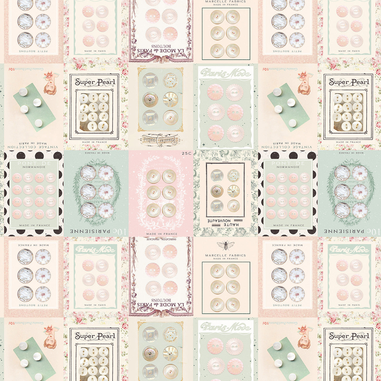 Ecru Buttons 8 Inch repeat Parisian Snippets