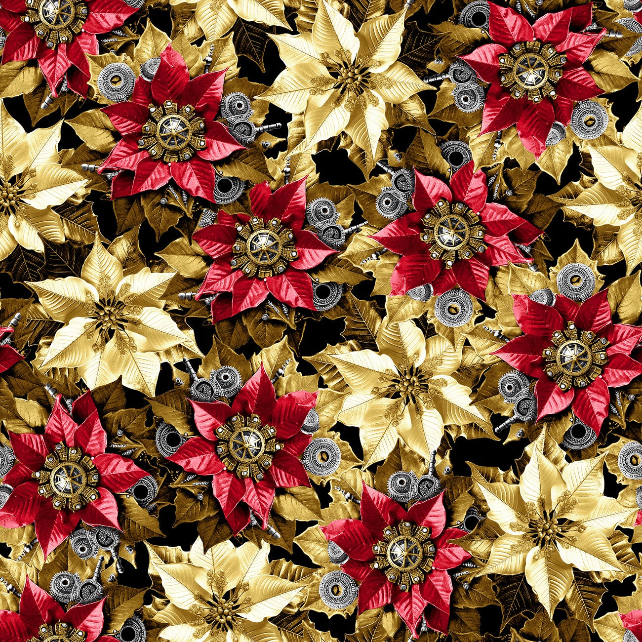 Red Steampunk Poinsettias 9 Inch
