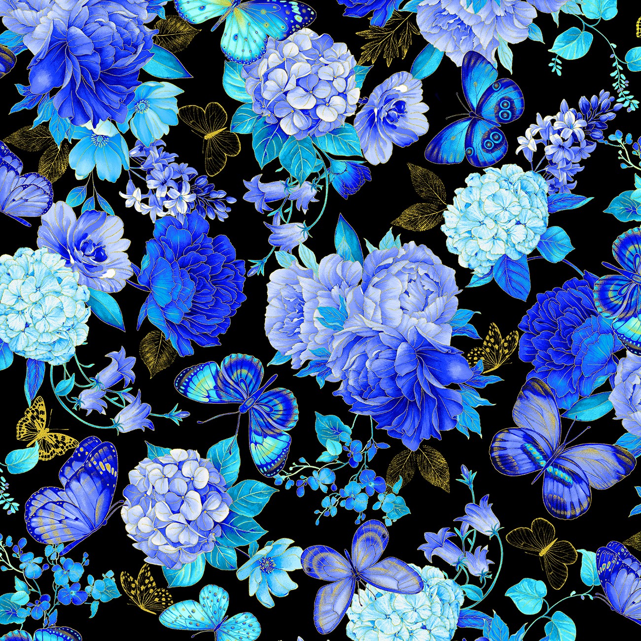 Black Butterfly Floral Metallic