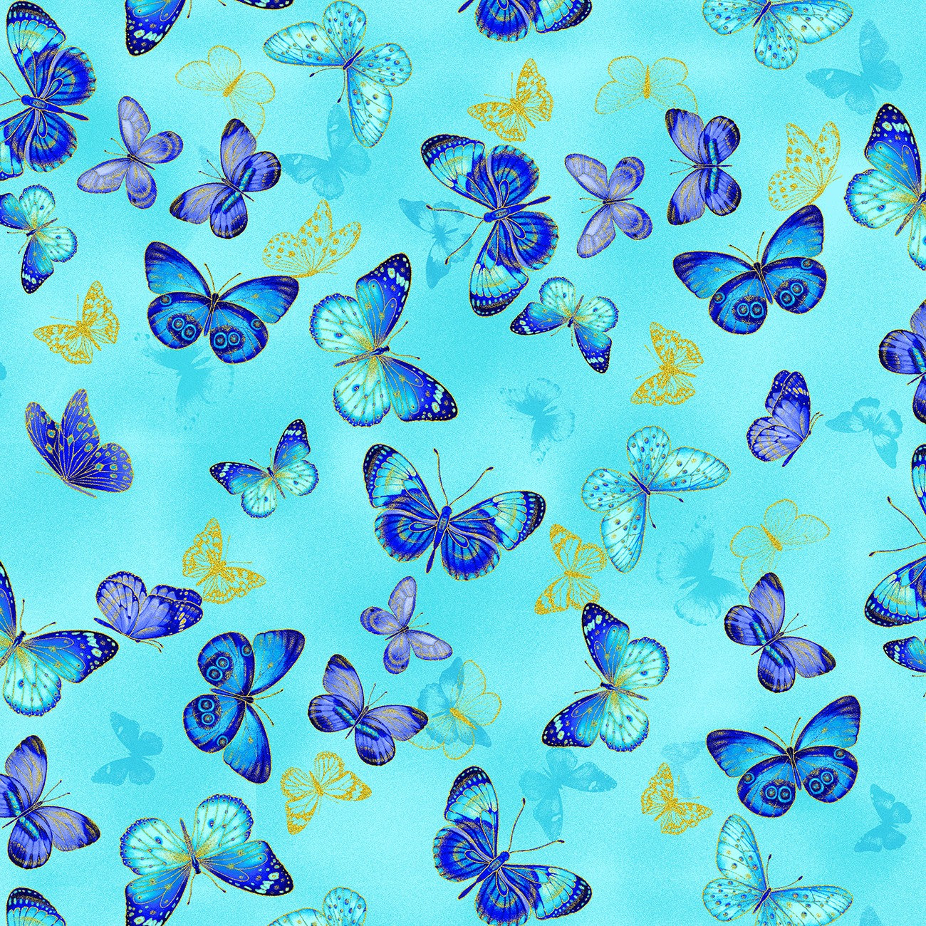 Aqua Flying Metallic Butterflies