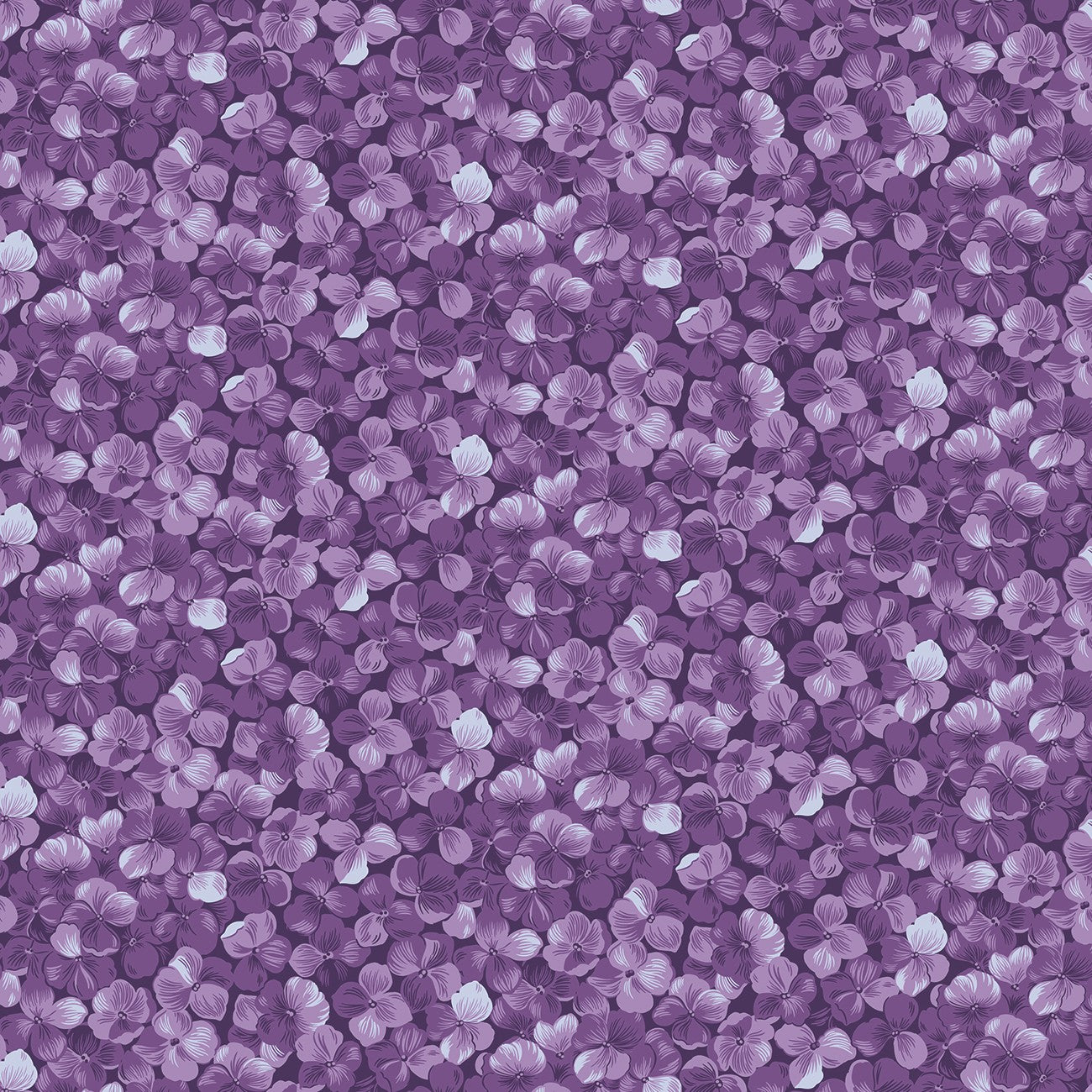 Hydrangeas in the Garden Allover Floral Purple Pearl