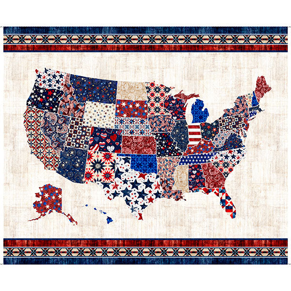 AMERICAN TAPSETRY - US MAP TAPESTRY Cotton Fabric PANEL