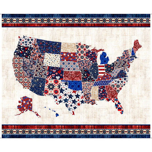 AMERICAN TAPSETRY - US MAP TAPESTRY Cotton Fabric PANEL