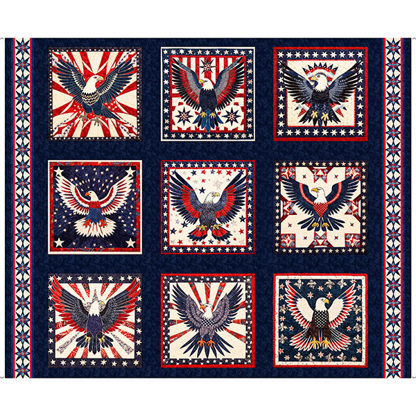 AMERICAN TAPESTRY Cotton Fabric Panel EAGLE BLOCKS