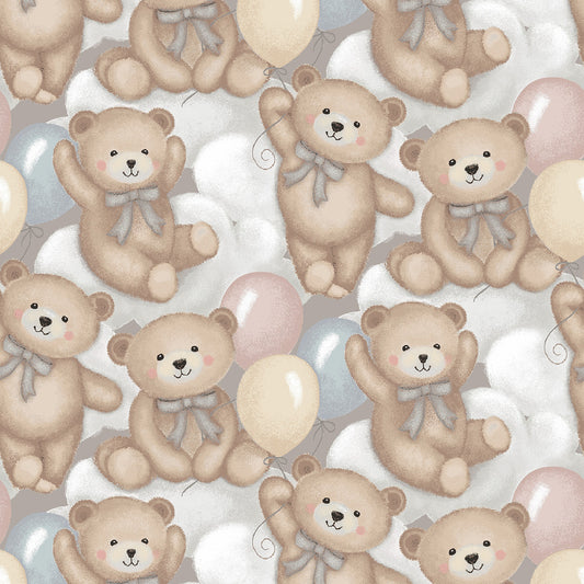 Gray/Multi Teddy Bears and Clouds 4 Inch repeat