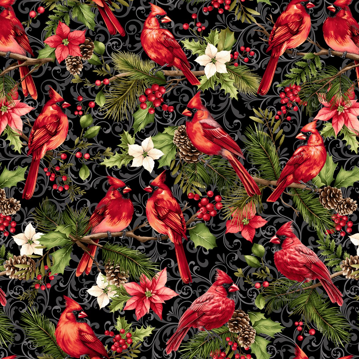 Black Birds and Winter Foliage 12 inches