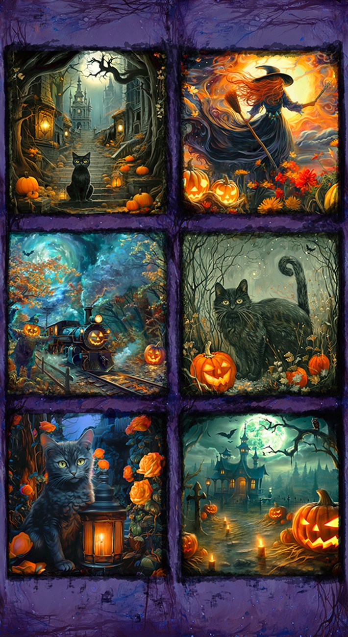 Night Panel Cats Witch Haunted House