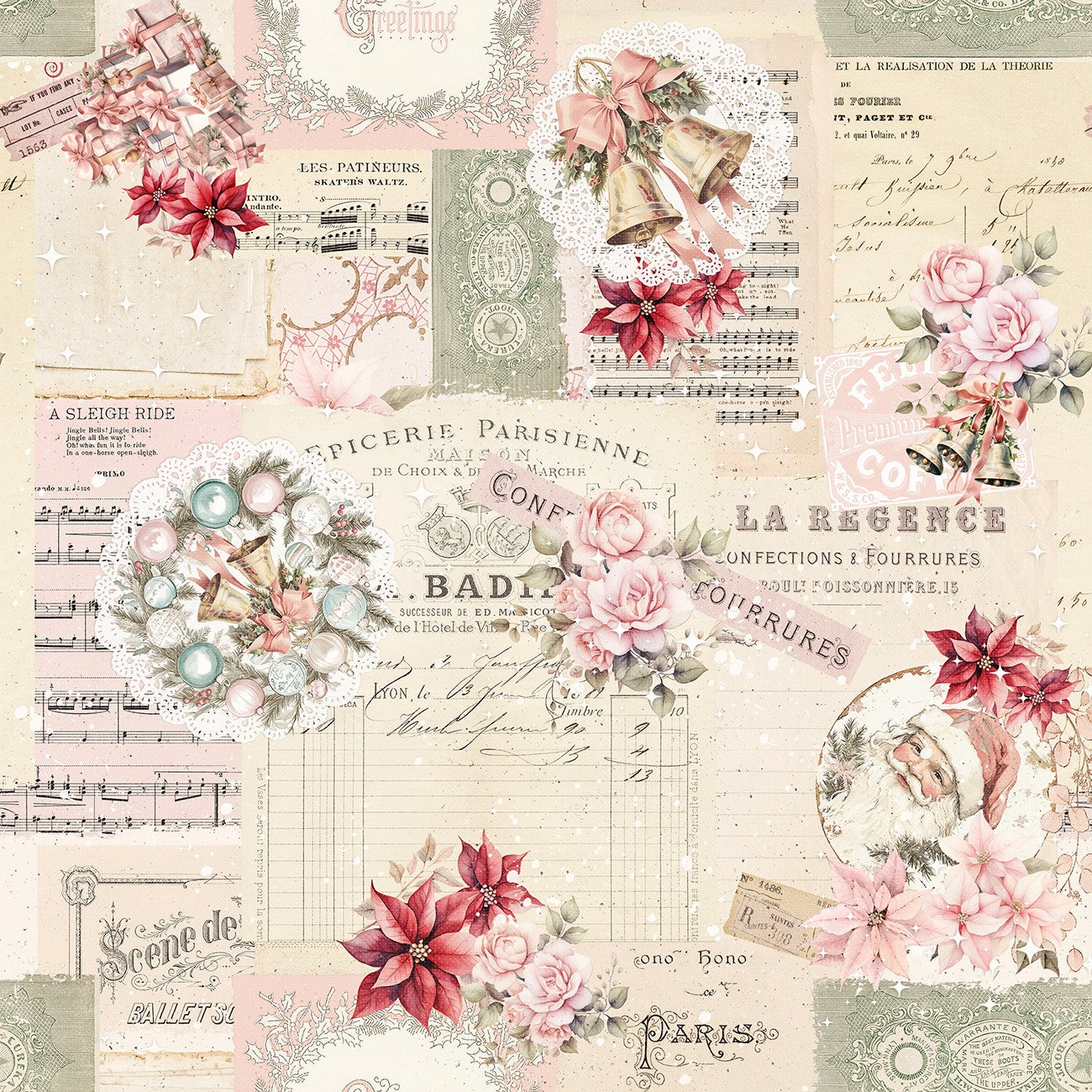 Ivory Christmas Collage 12 Inch