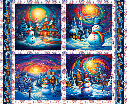 Blue Snowman Pillow Panel 36 Inch repeat from the Frostkins Collection