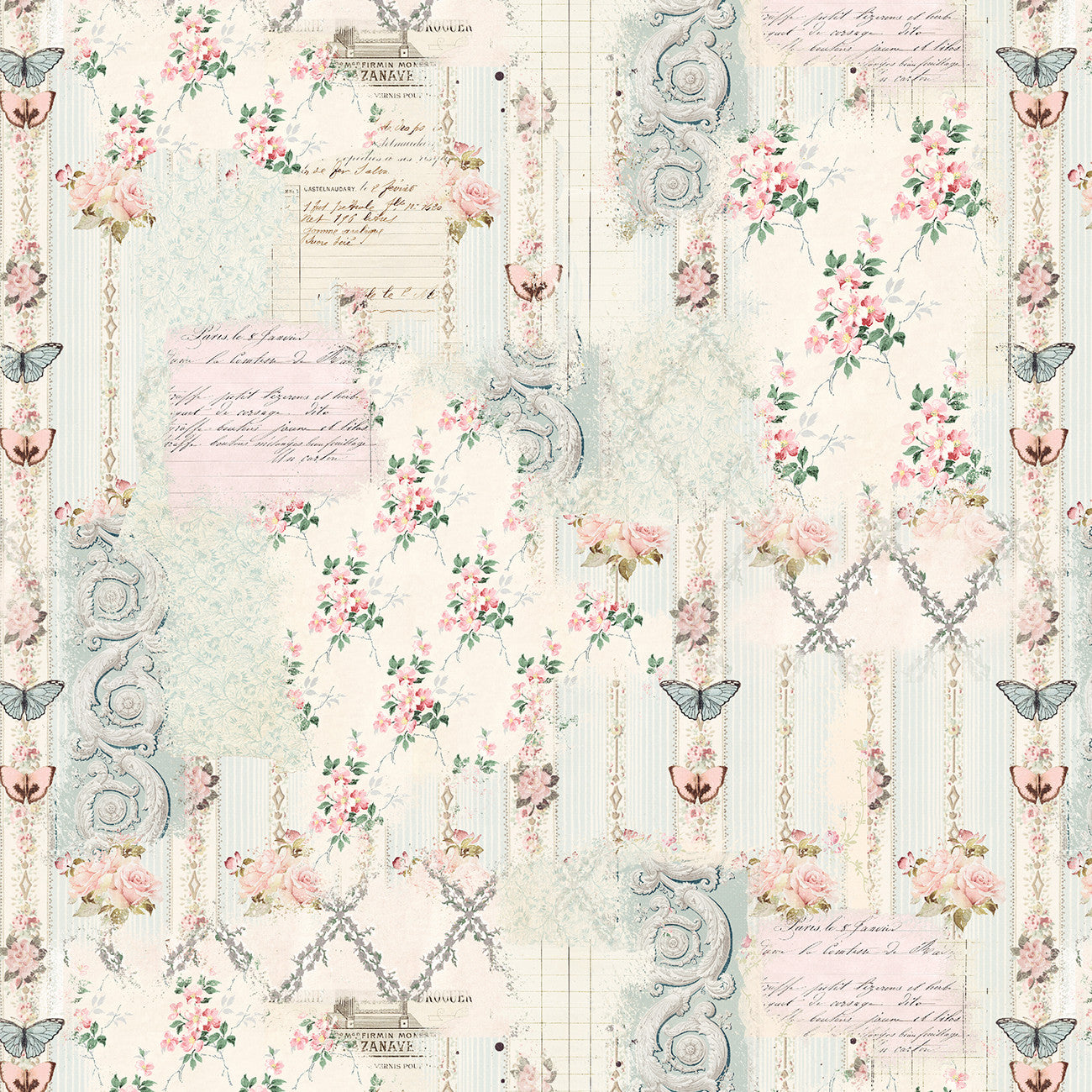 Ecru Floral Lattices 8 Inch repeat Parisian Snippets
