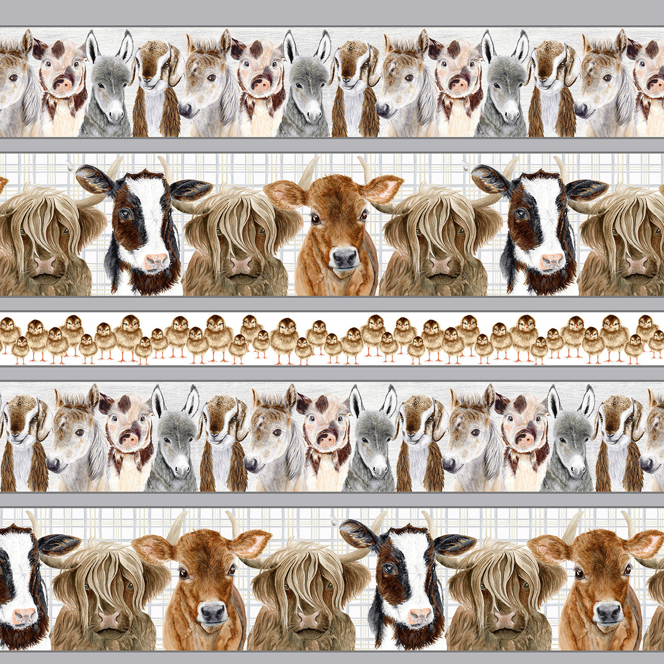white Stripe with Animals 12 Inch repeat from the little seedlings collection