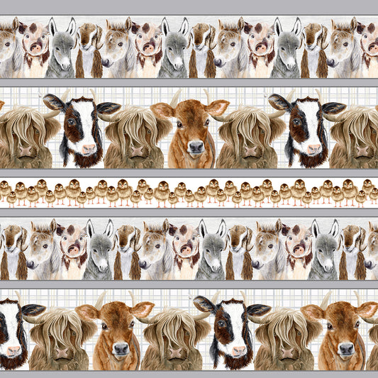 white Stripe with Animals 12 Inch repeat from the little seedlings collection