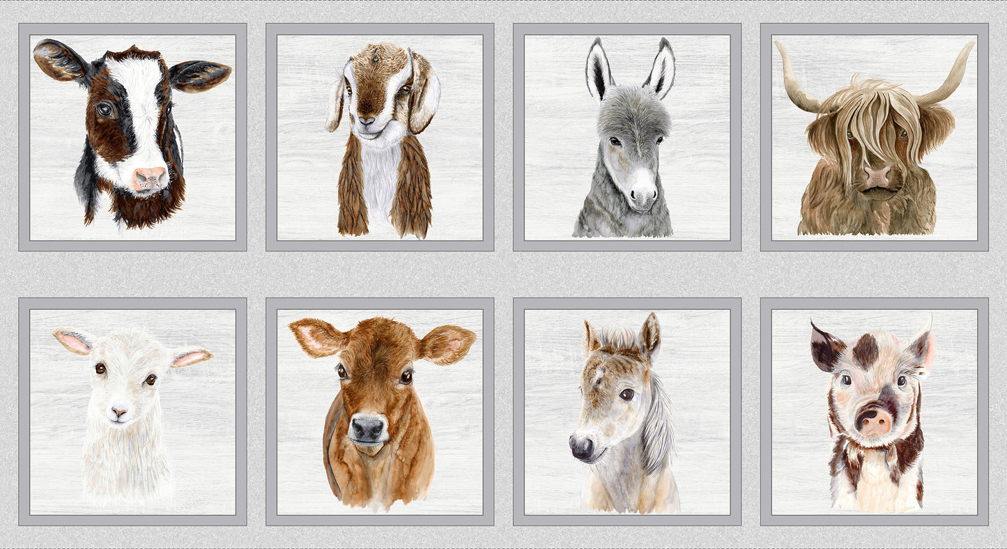 Light Grey Animal Block Panel 36 Inch repeat from the little seedlings collection