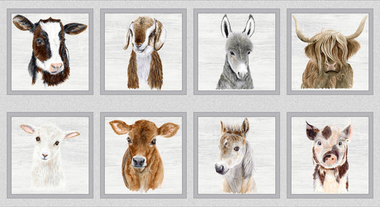 Light Grey Animal Block Panel 36 Inch repeat from the little seedlings collection