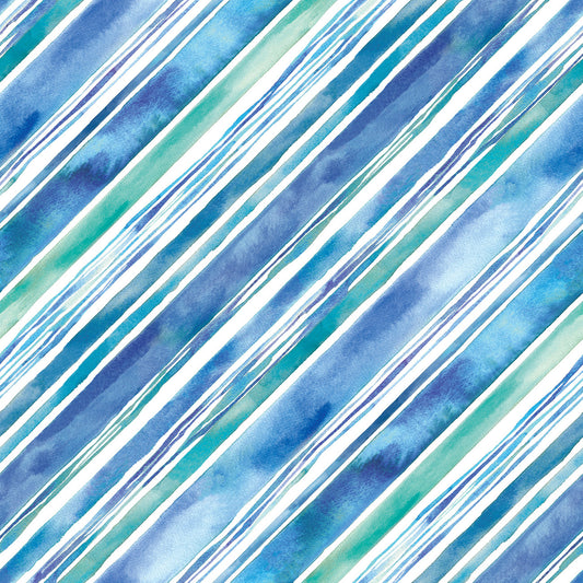 Seatopia Aqua Watercolor Diagonal Stripe 6 Inch repeat