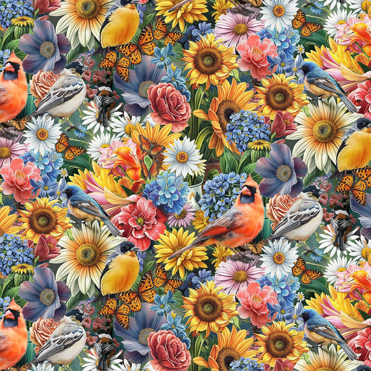 Multi Large Floral and Birds 12 Inch