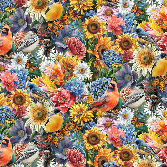 Multi Large Floral and Birds 12 Inch