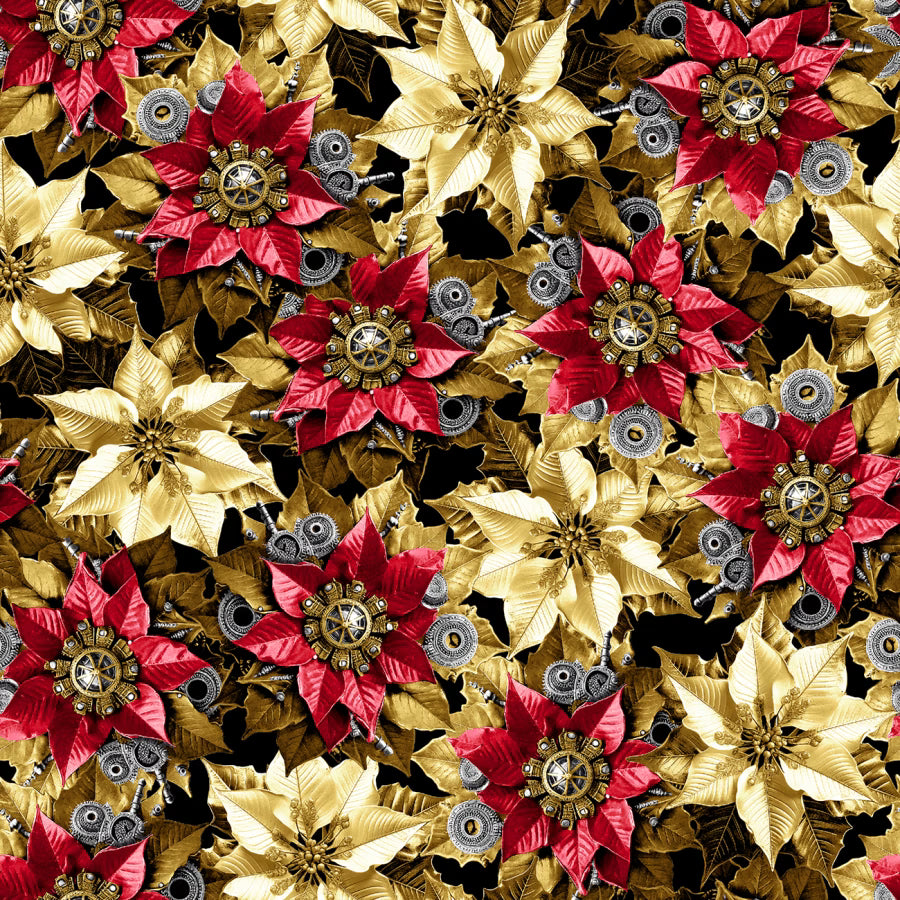 Red Steampunk Poinsettias 9 Inch