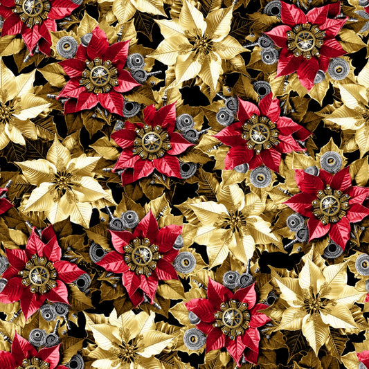 Red Steampunk Poinsettias 9 Inch