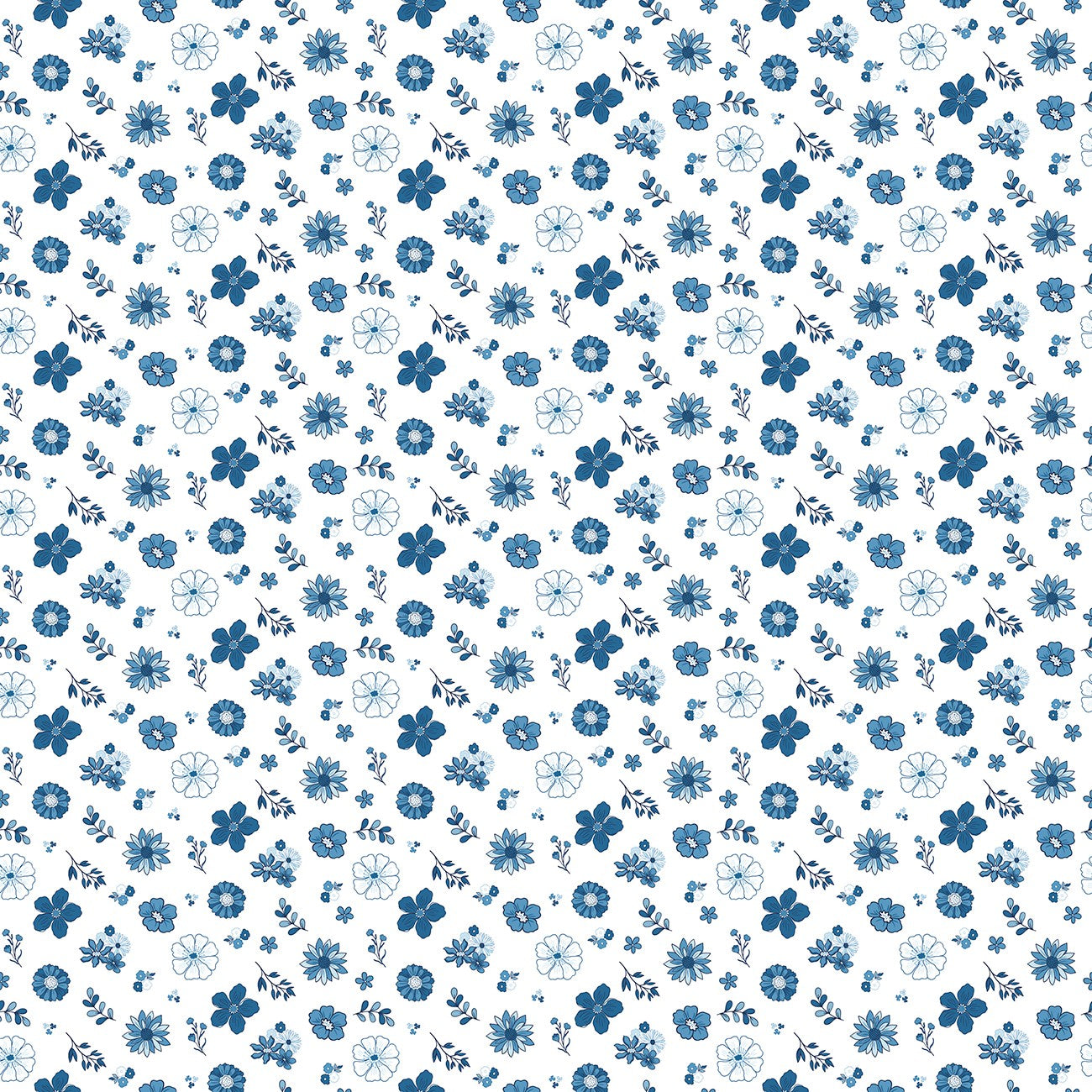 Blue Blooms and Threads Floral White