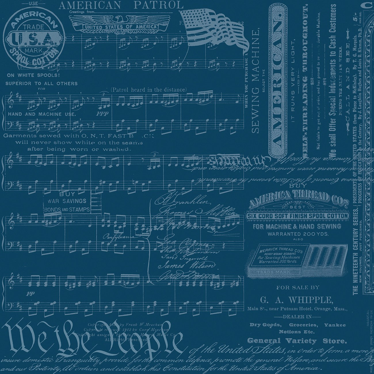 Sew America Patriotic Text Blue