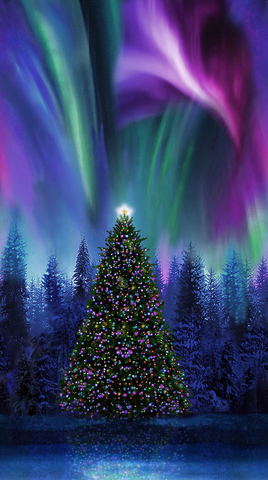Multi X-Mas Tree Under Aurora Borealis Christmas