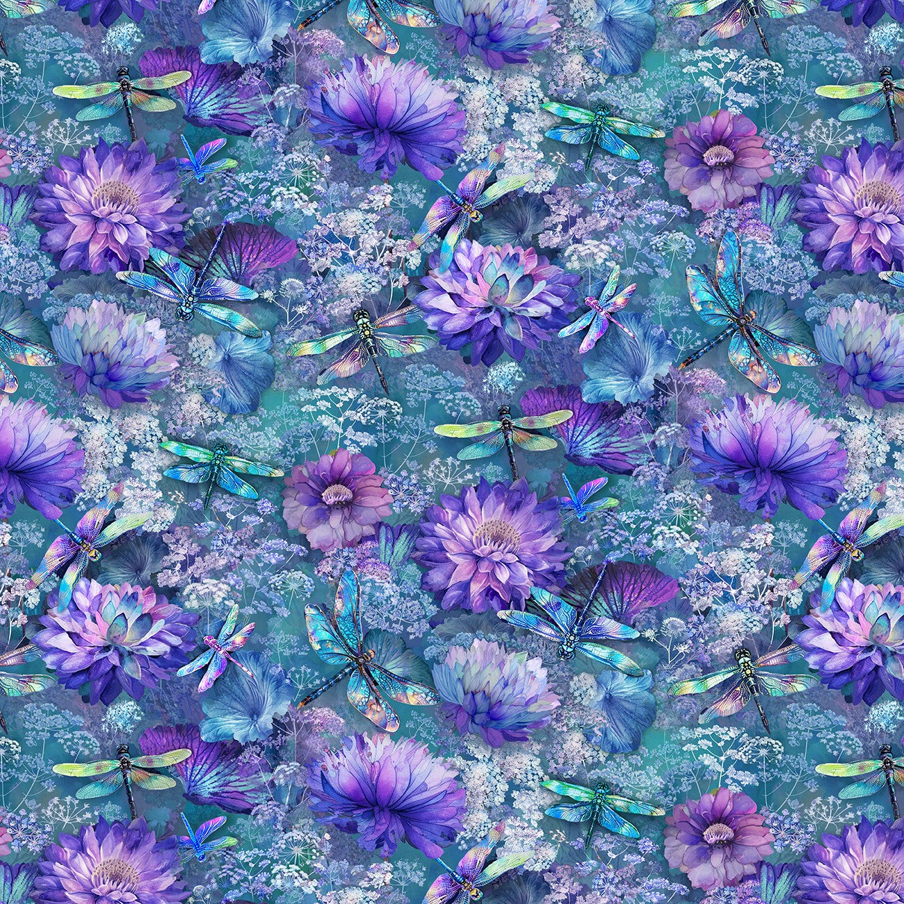 Flying Dragonflies & Floral