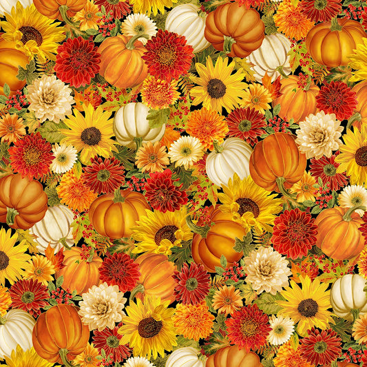 Autumn Harvest Floral & Pumpkin Metallic