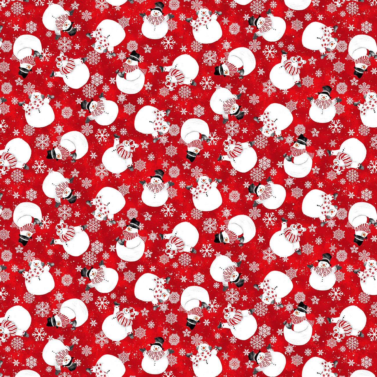 Snow Friends Red Tossed Snowmen 8 Inch repeat Flannel