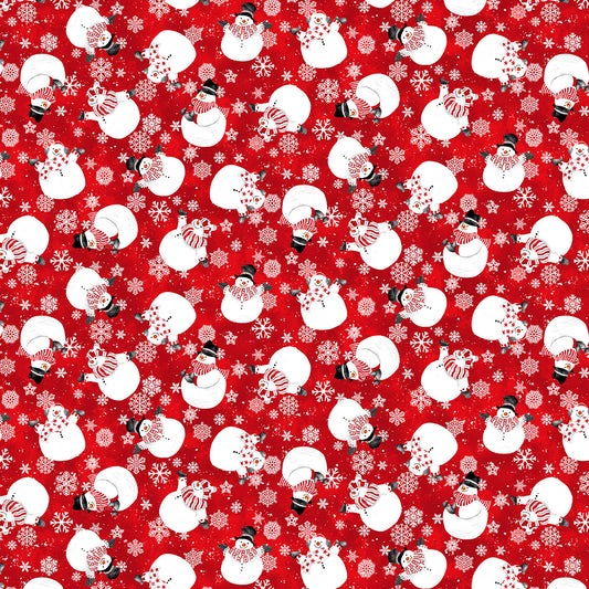 Snow Friends Red Tossed Snowmen 8 Inch repeat Flannel