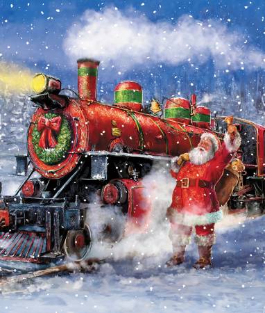 More Christmas Wishes 35 1/2in x 43in Santa's Train Cotton Panel