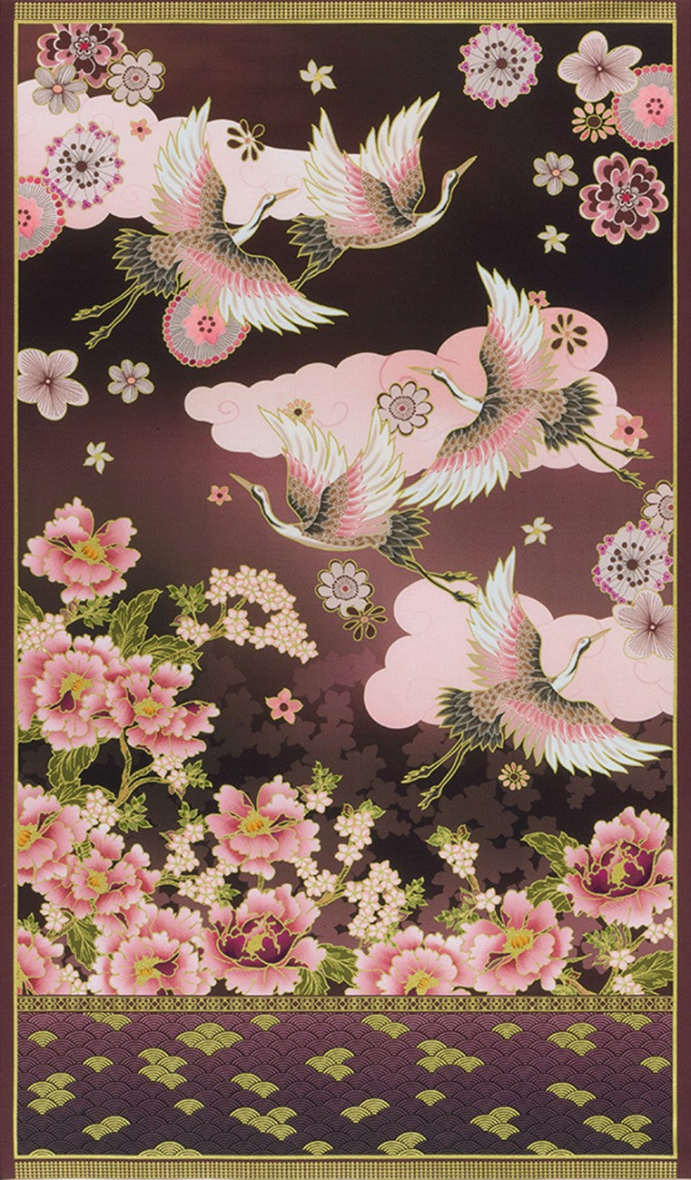 Imperial Collection - Graceful Cranes Plum Panel 24"