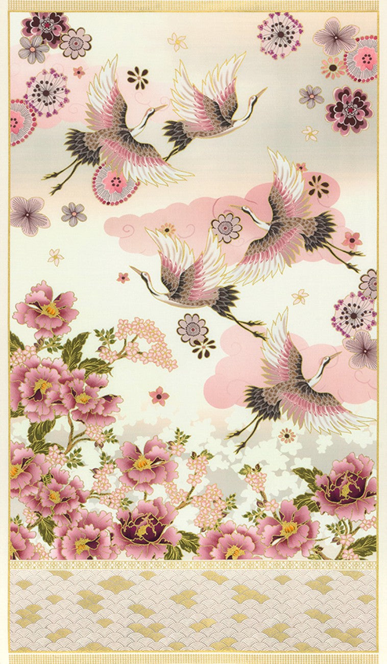 Imperial Collection Graceful Crane Cream Panel 24"