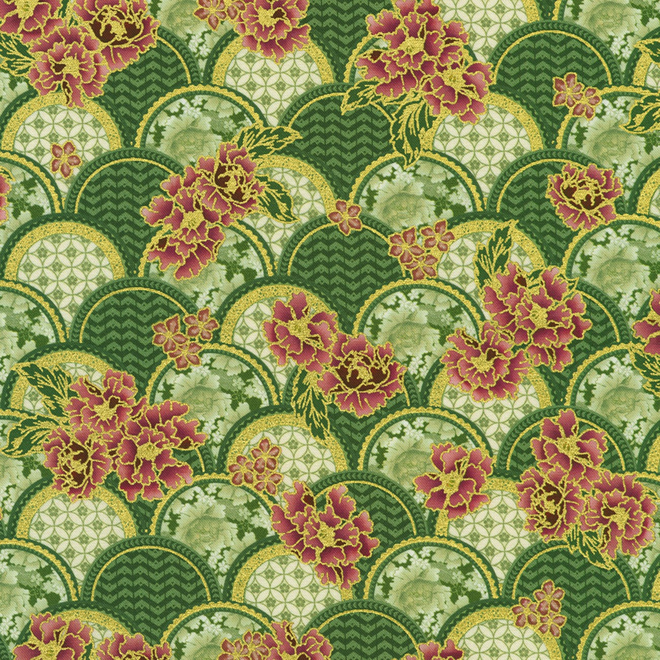 Imperial Collection Graceful Cranes Geo Jade Fabric