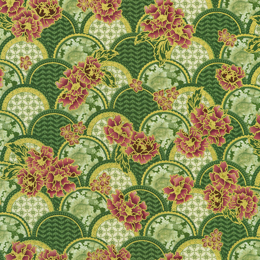 Imperial Collection Graceful Cranes Geo Jade Fabric
