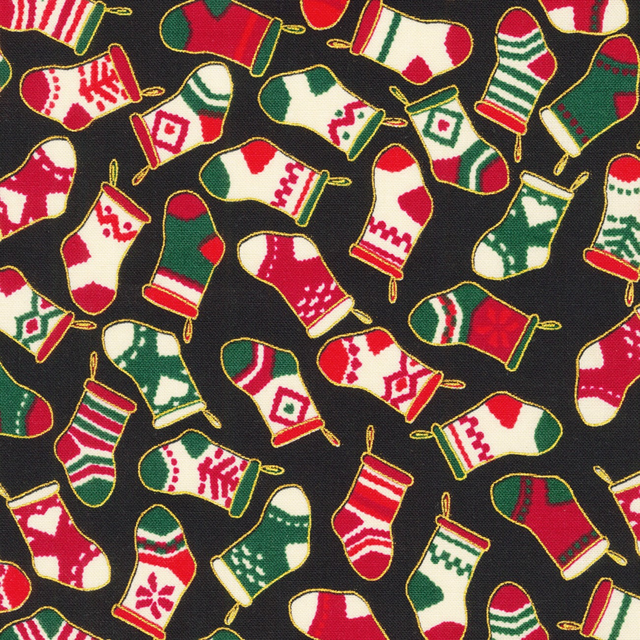 Stockings Black w/Metallic Christmas