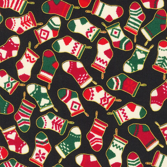 Stockings Black w/Metallic Christmas