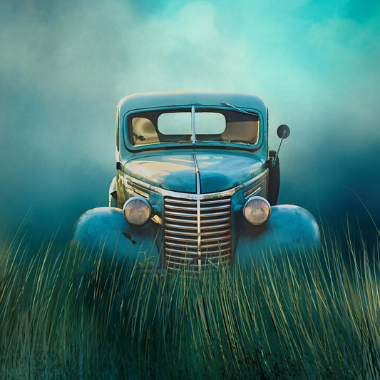Classic Turquoise Truck Fabric Pane Panel 20.5in x 19.5in