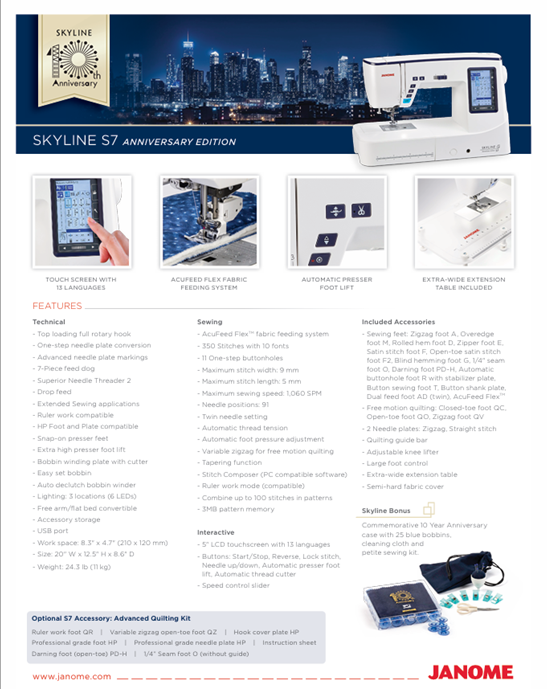 Janome Skyline 7 Aniversary Edition